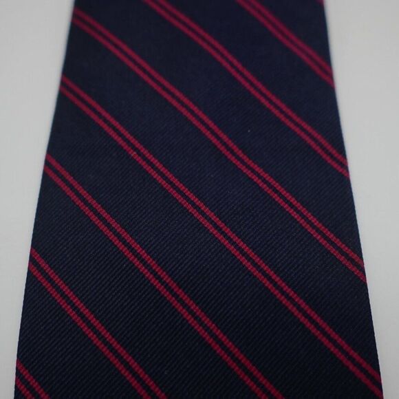Jos A Bank Blue Red Striped Woven Short Wide Silk Tie - Picture 2 of 6